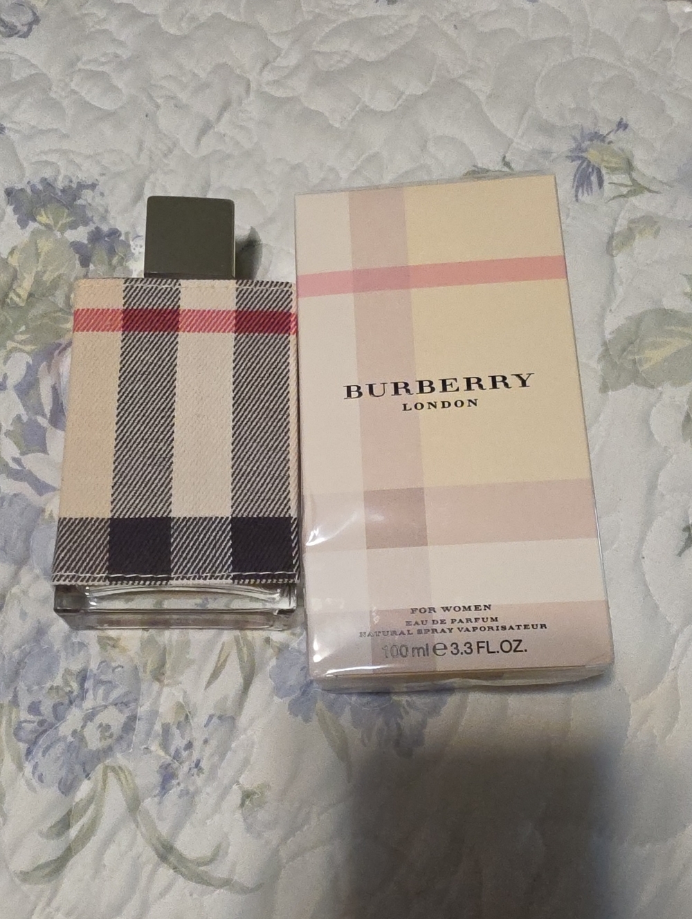 Burberry Beige Plaid Perfume Bottle with Pink Accents